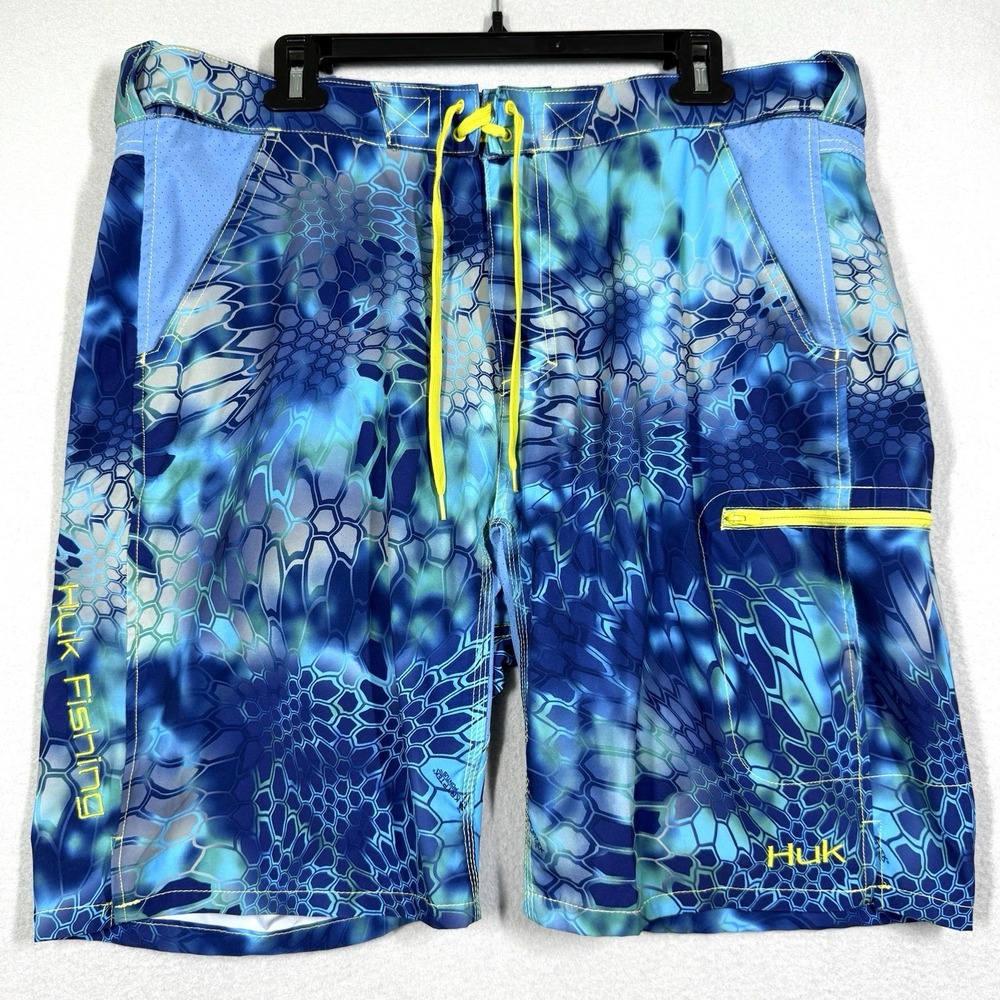 Huk Fishing Shorts XL Kryptek Pontus Blue Camo Board Shorts Performance Water